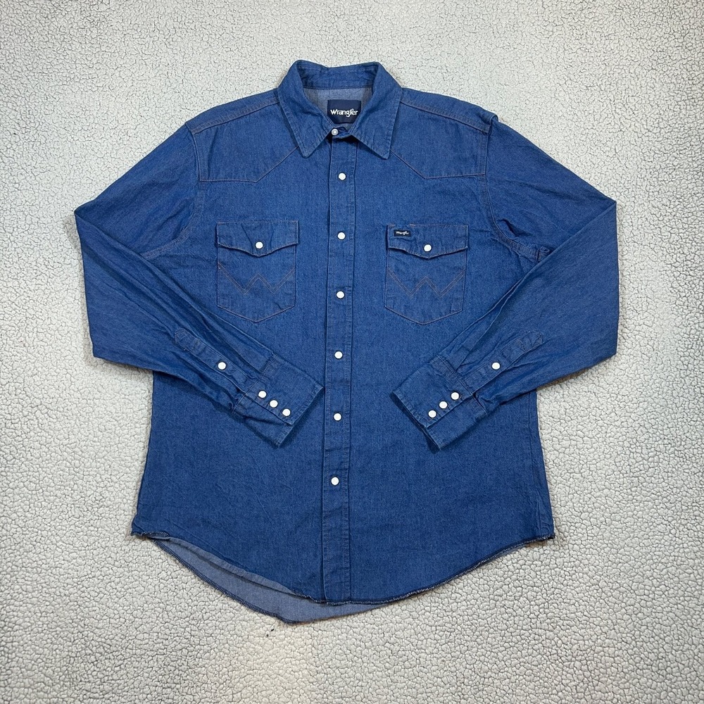 Vintage Wrangler Denim Button Up‎ Shirt Men's Blue 16.5 Denim Western Snap